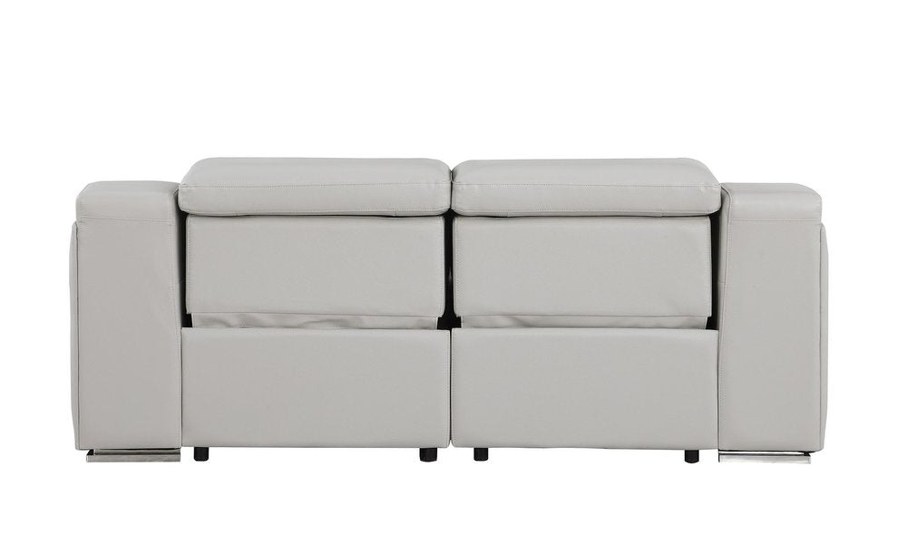 76" Light Gray and Silver Italian Leather Power Reclining Loveseat