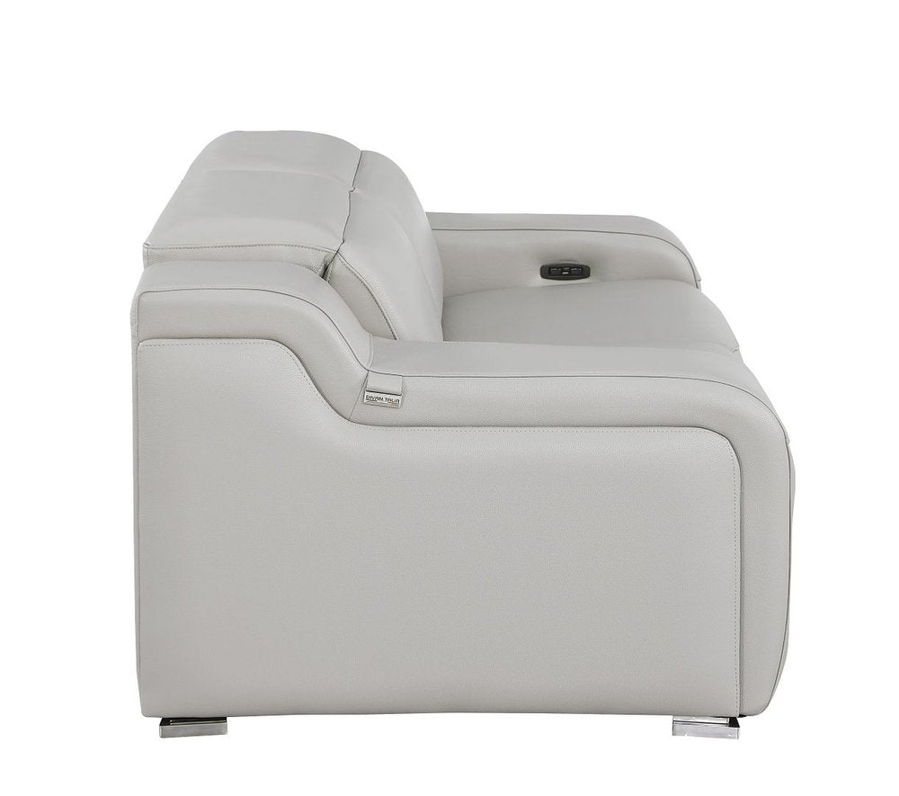 76" Light Gray and Silver Italian Leather Power Reclining Loveseat