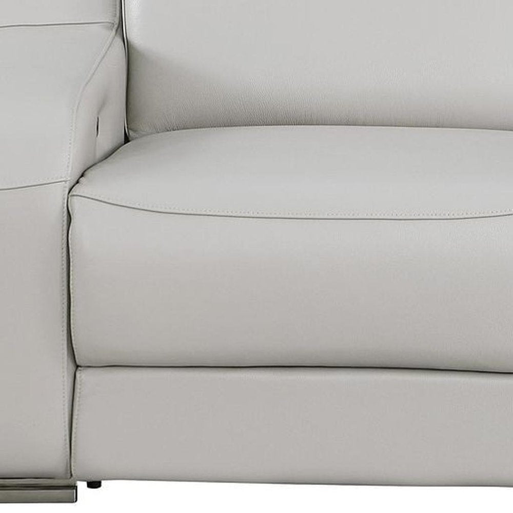 76" Light Gray and Silver Italian Leather Power Reclining Loveseat