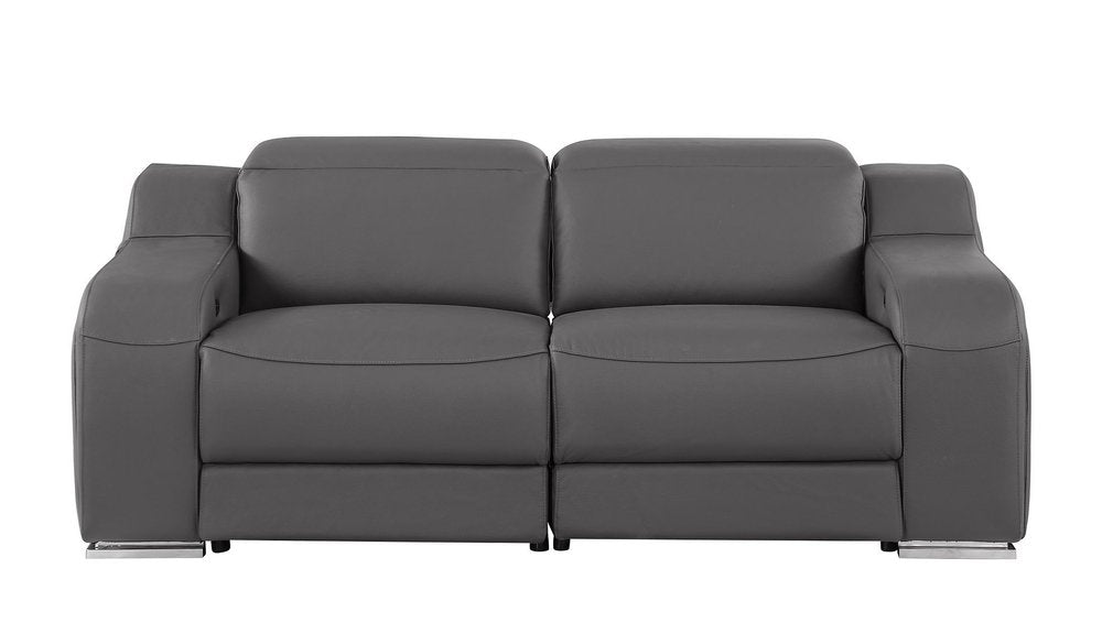 76" Dark Gray and Silver Italian Leather Power Reclining Loveseat