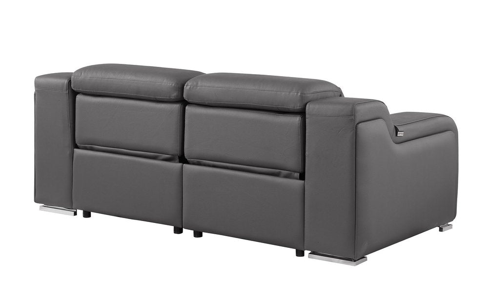76" Dark Gray and Silver Italian Leather Power Reclining Loveseat