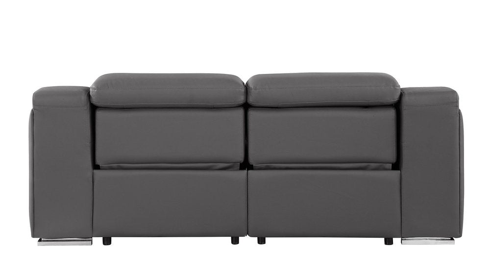 76" Dark Gray and Silver Italian Leather Power Reclining Loveseat