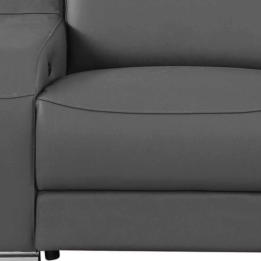 76" Dark Gray and Silver Italian Leather Power Reclining Loveseat