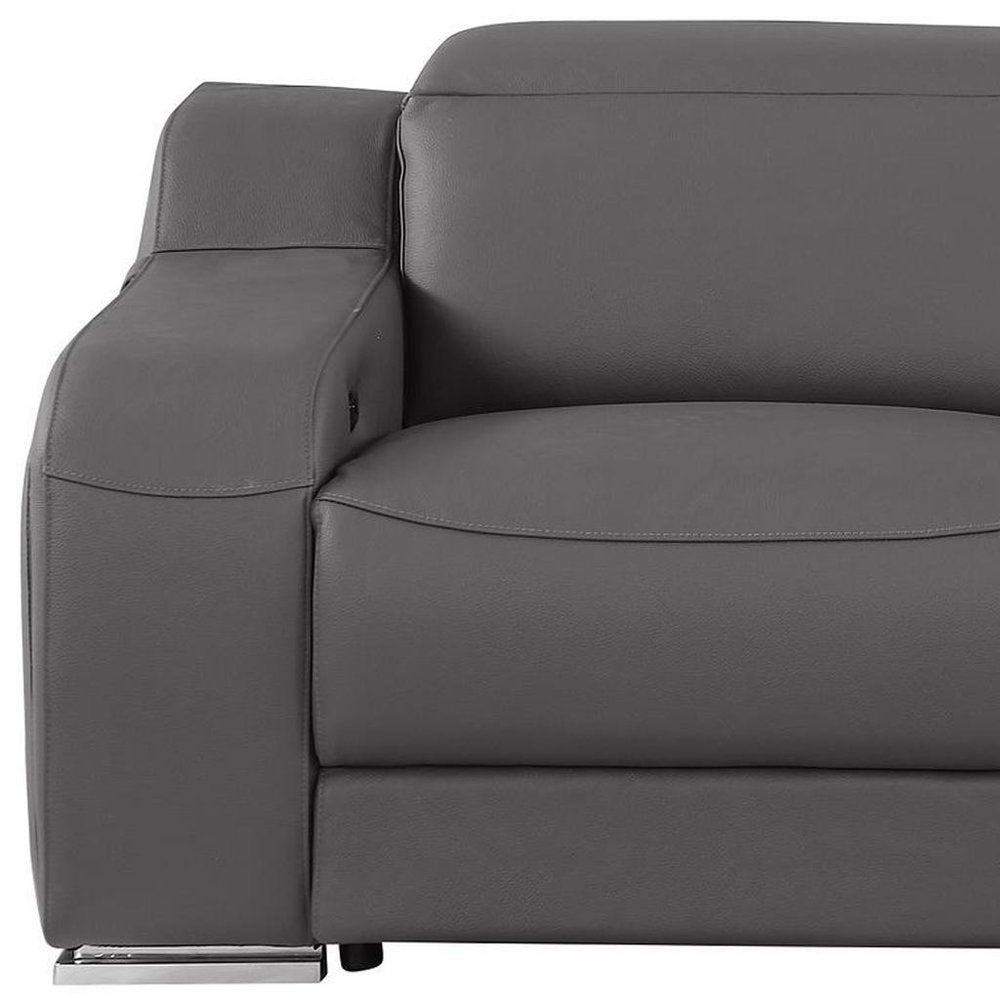 76" Dark Gray and Silver Italian Leather Power Reclining Loveseat