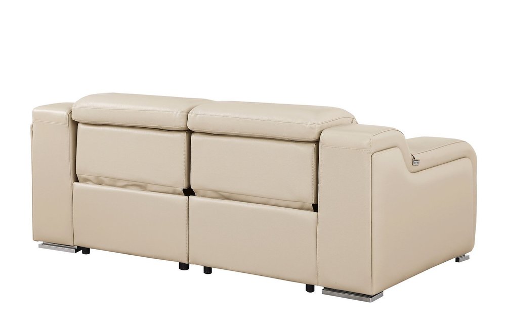 76" Beige and Silver Italian Leather Power Reclining Loveseat