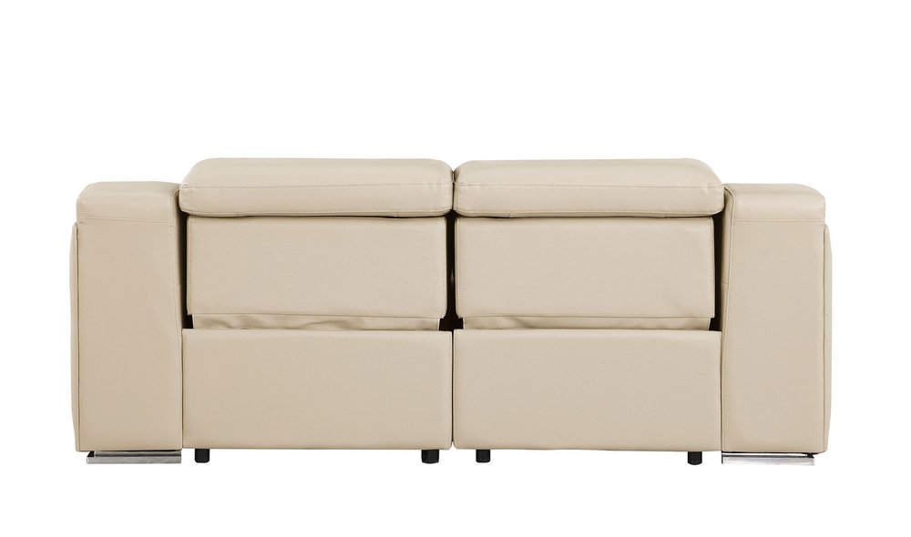 76" Beige and Silver Italian Leather Power Reclining Loveseat