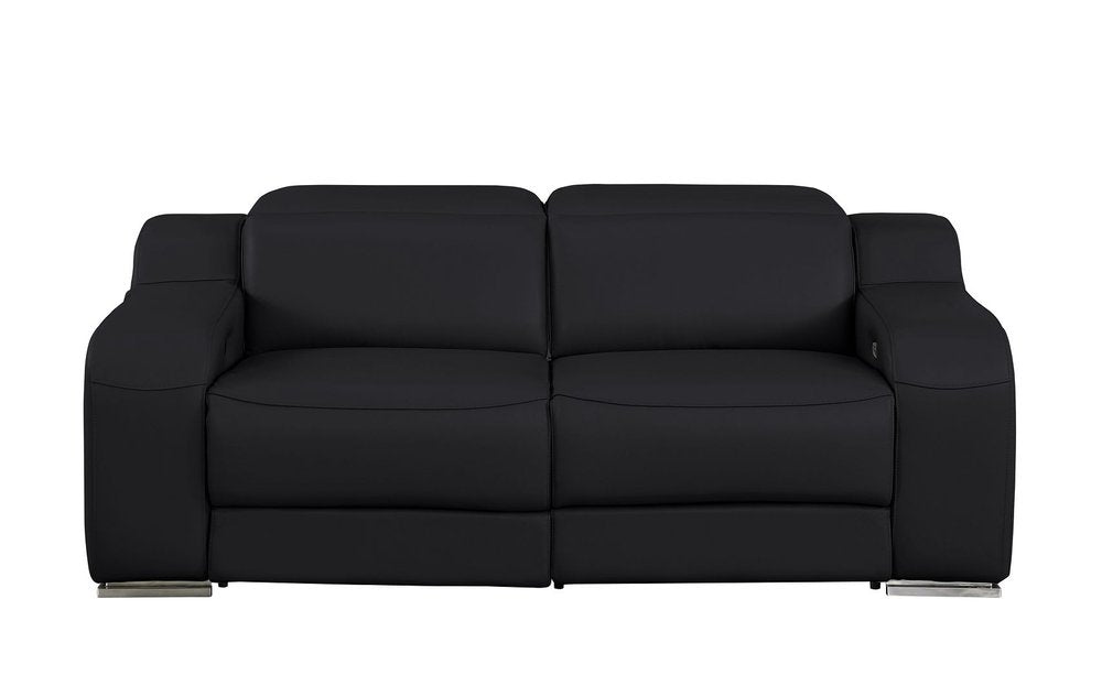 76" Black and Silver Italian Leather Power Reclining Loveseat