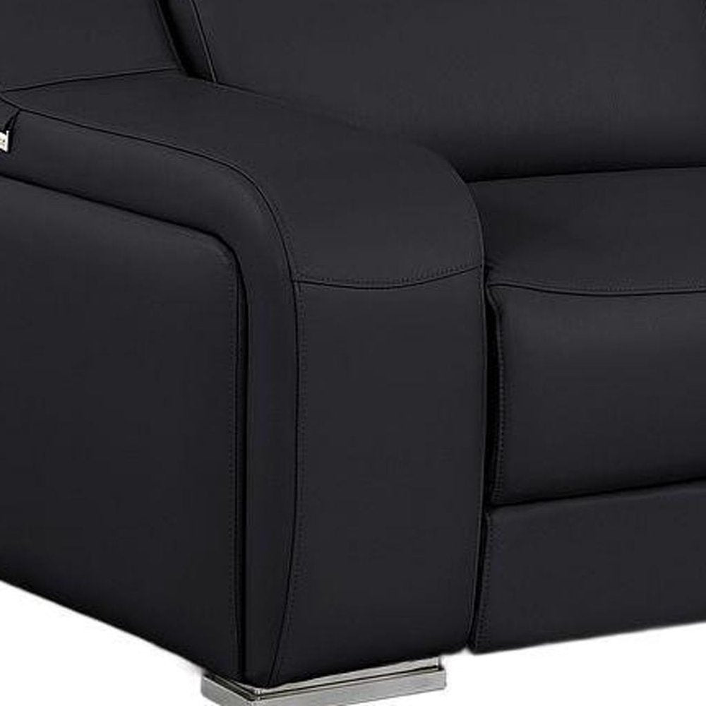 76" Black and Silver Italian Leather Power Reclining Loveseat