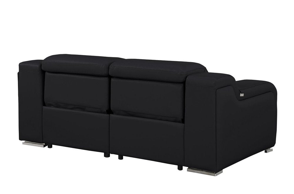 76" Black and Silver Italian Leather Power Reclining Loveseat