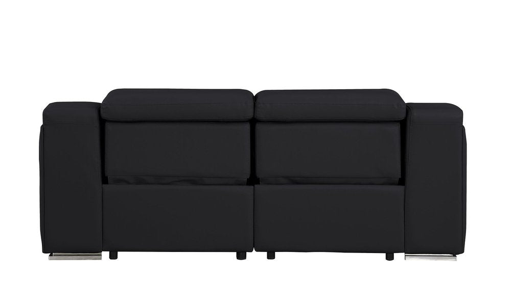 76" Black and Silver Italian Leather Power Reclining Loveseat