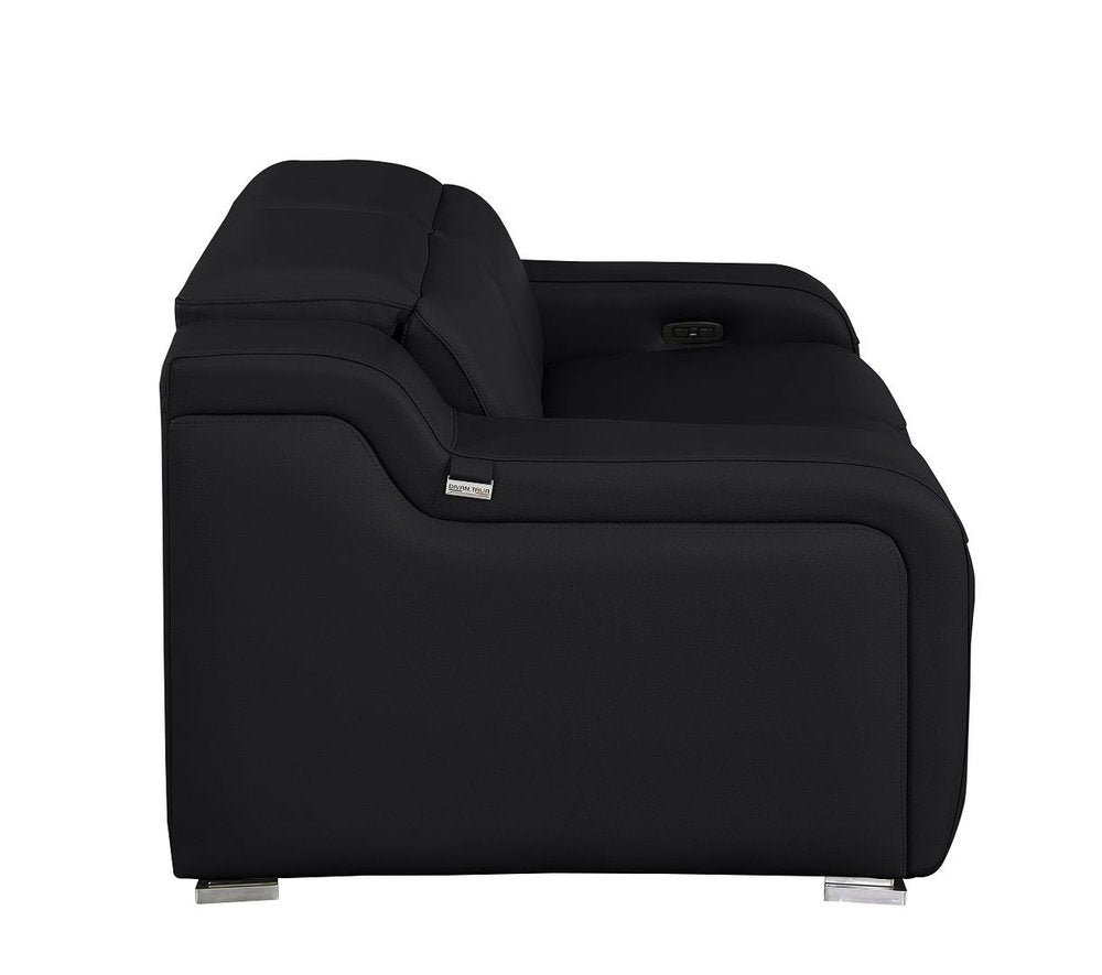 76" Black and Silver Italian Leather Power Reclining Loveseat