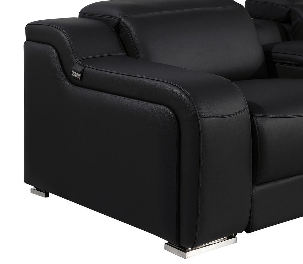 76" Black and Silver Italian Leather Power Reclining Loveseat