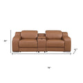 76" Cognac and Silver Italian Leather Power Reclining Loveseat With Storage