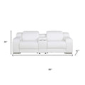 89" White and Silver Italian Leather Power Reclining Loveseat With Storage