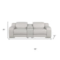 89" Light Gray and Silver Italian Leather Power Reclining Loveseat With Storage
