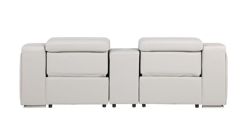 89" Light Gray and Silver Italian Leather Power Reclining Loveseat With Storage