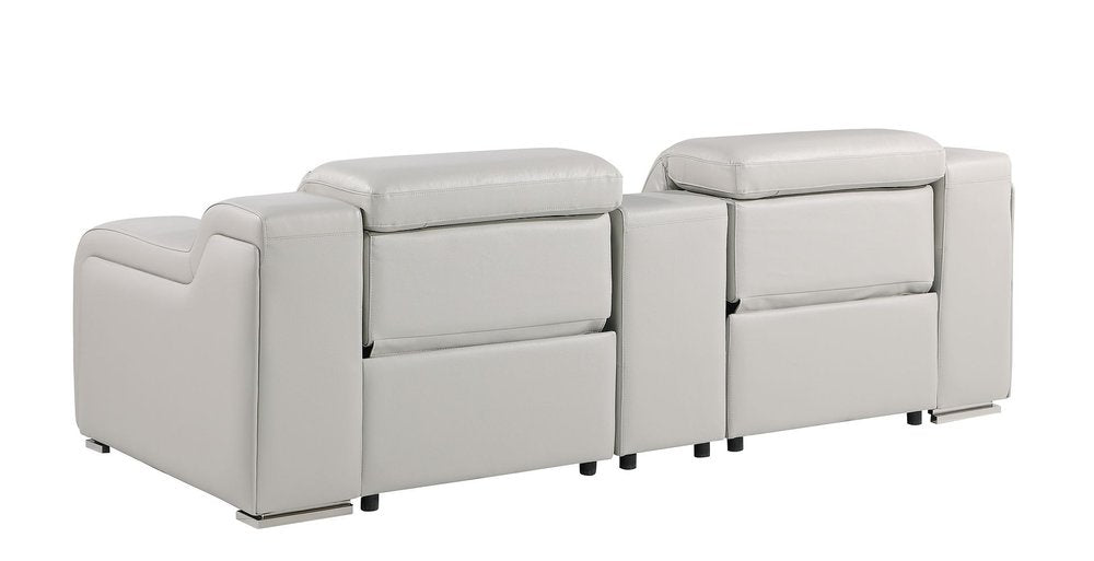 89" Light Gray and Silver Italian Leather Power Reclining Loveseat With Storage