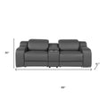 89" Dark Gray and Silver Italian Leather Power Reclining Loveseat With Storage
