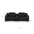 89" Black and Silver Italian Leather Power Reclining Loveseat With Storage