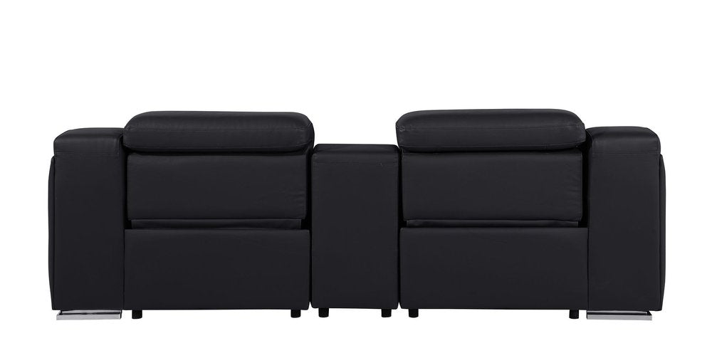 89" Black and Silver Italian Leather Power Reclining Loveseat With Storage