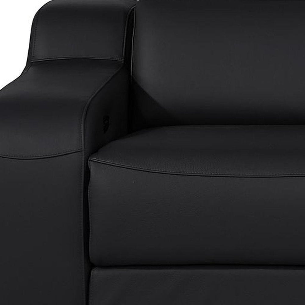 89" Black and Silver Italian Leather Power Reclining Loveseat With Storage