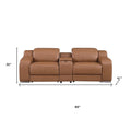89" Cognac and Silver Italian Leather Power Reclining Loveseat With Storage