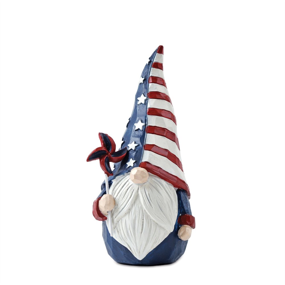 Set of Two Red White And Blue Polyresin Standing Gnomes