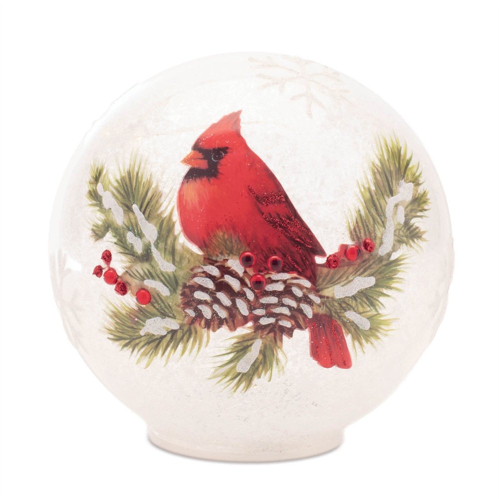 Set of Two White And Red Glass Bird Tabletop Sculpture with LED