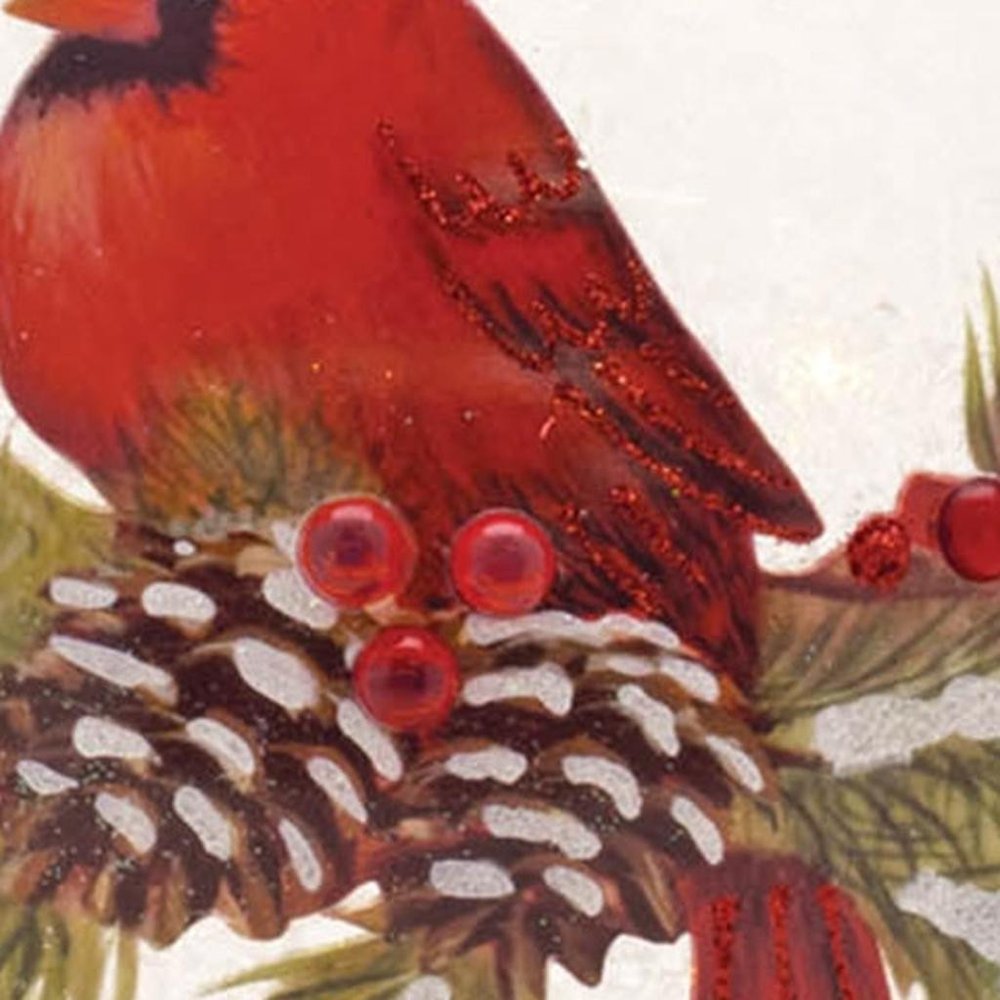 Set of Two White And Red Glass Bird Tabletop Sculpture with LED