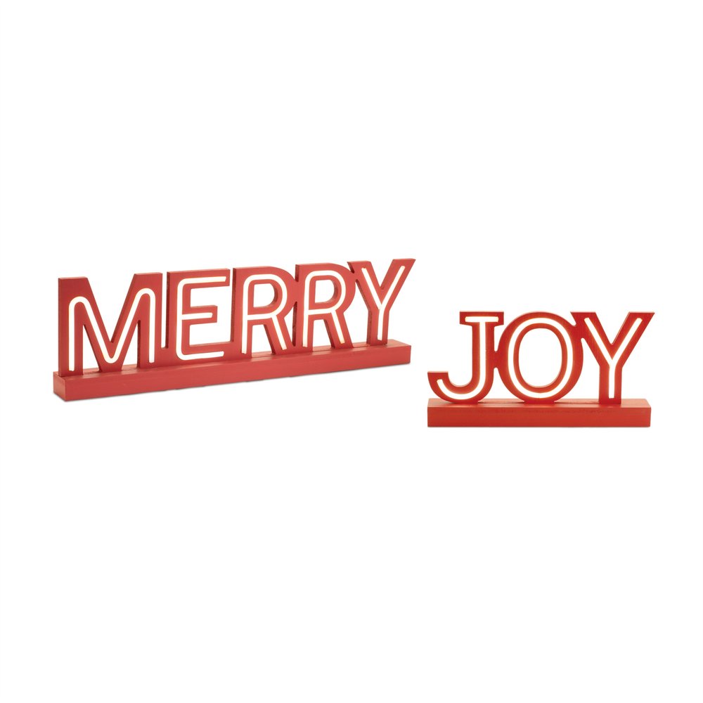 Set of Two Red And White Christmas Tabletop Sign with LED