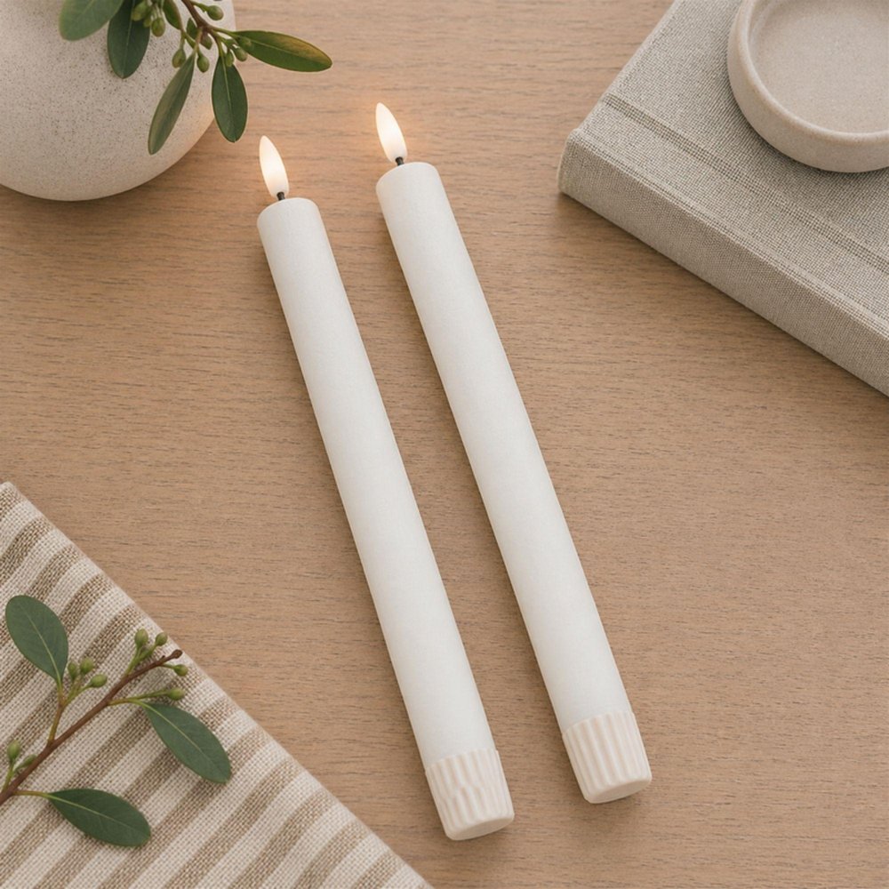 Set of Two White Unscented Candle Flameless Taper Candles