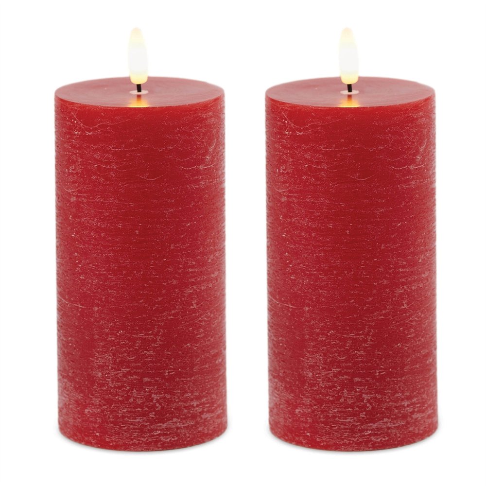 Set of Two Red Unscented Candle Flameless Pillar Candles