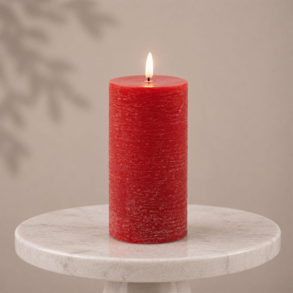 Set of Two Red Unscented Candle Flameless Pillar Candles