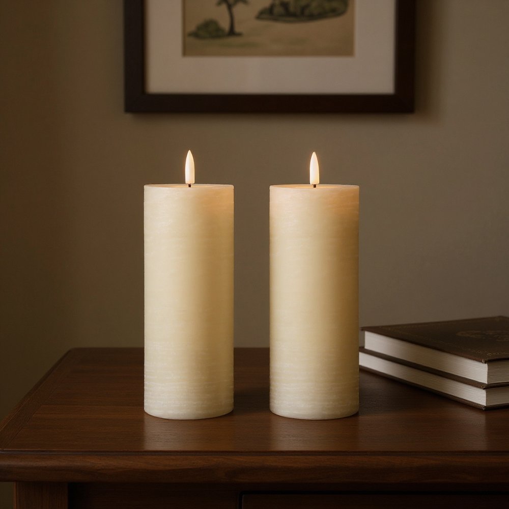 Set of Two Ivory Unscented Candle Flameless Pillar Candles
