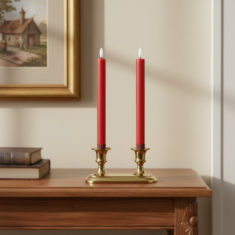 Set of Two Red Unscented Flameless Candle Taper Candles