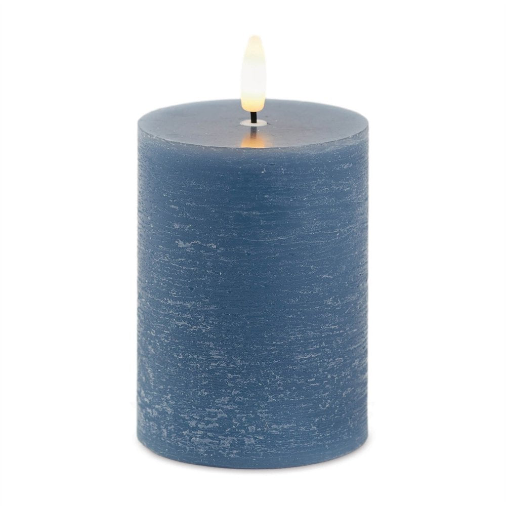 Set of Two Blue Unscented Candle Flameless Pillar Candles
