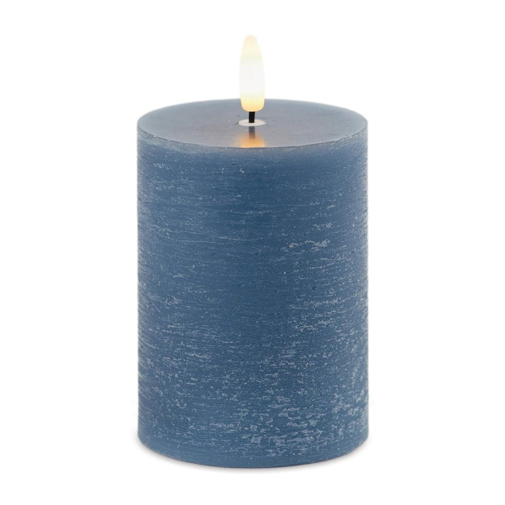 Set of Two Blue Unscented Candle Flameless Pillar Candles