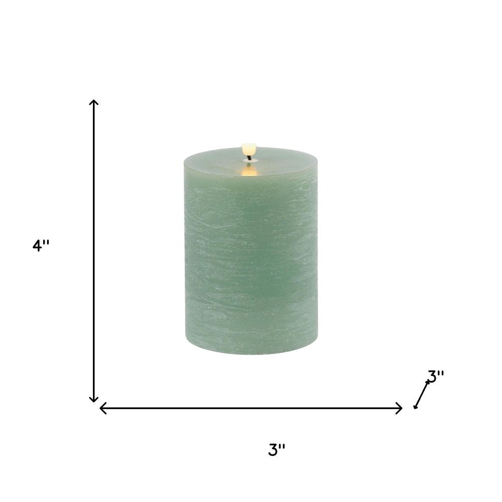 Set of Two Green Unscented Candle Flameless Pillar Candles