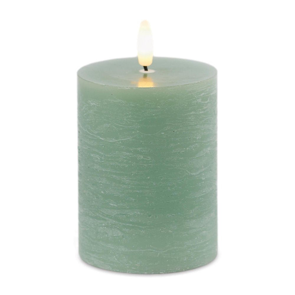 Set of Two Green Unscented Candle Flameless Pillar Candles