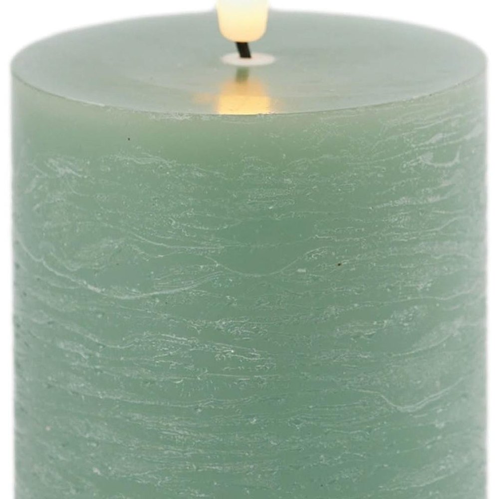 Set of Two Green Unscented Candle Flameless Pillar Candles