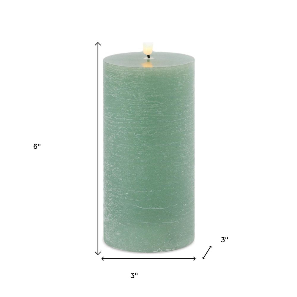 Set of Two Green Unscented Candle Flameless Pillar Candles