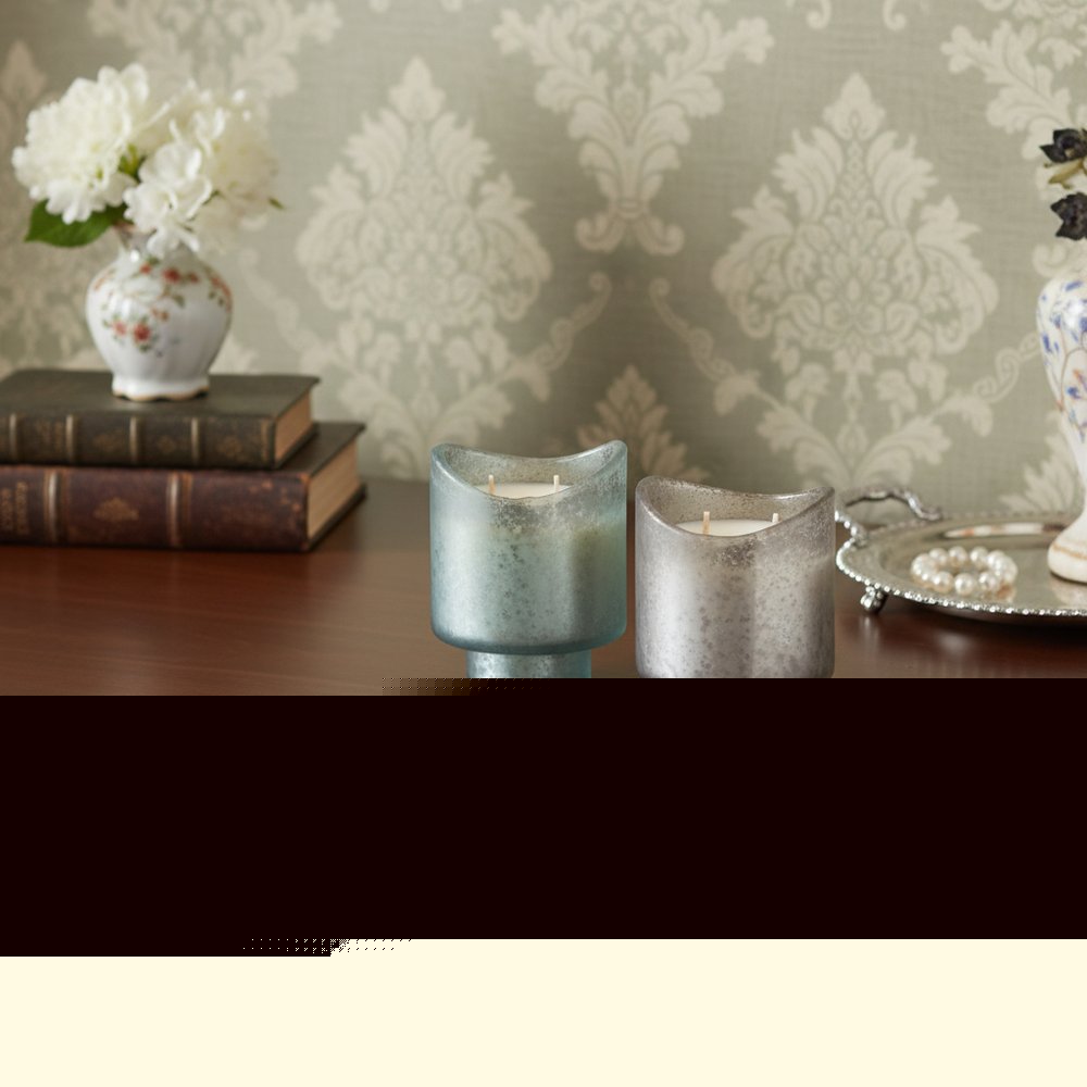 Set of Two White Currant Scented Two Wick Candles In Frosted Glass Holders