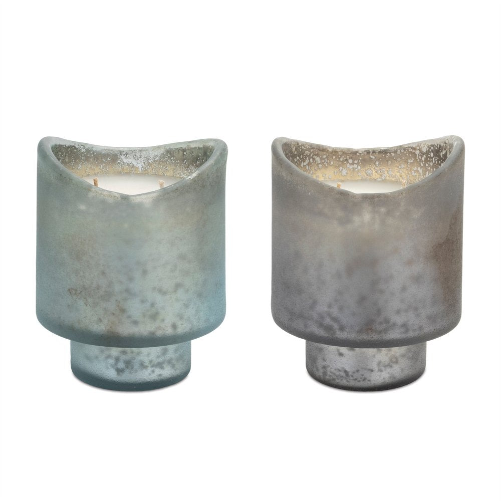 Set of Two White Currant Scented Two Wick Candles In Frosted Glass Holders
