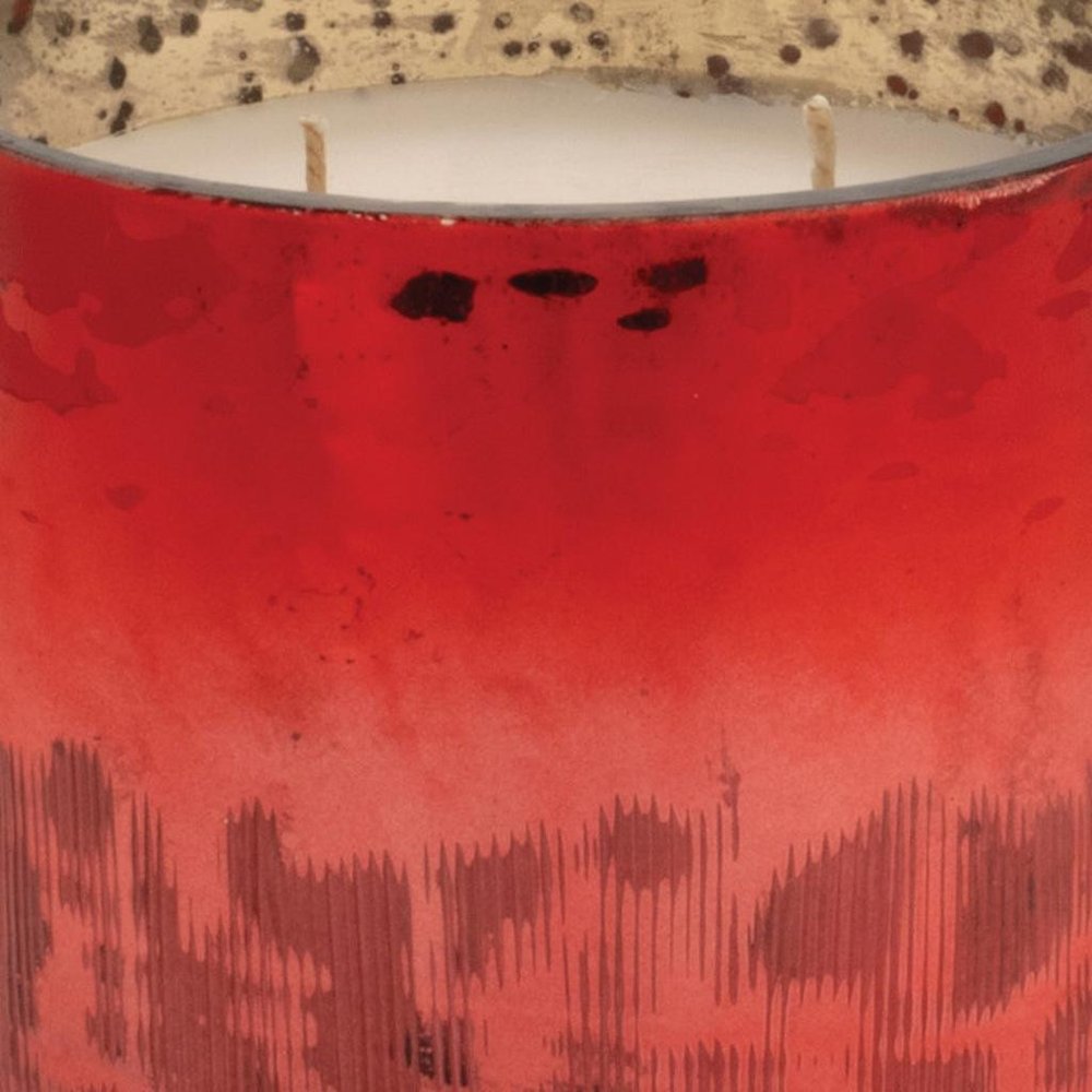 4" White Cranberry Scented Two Wick Candle In Red Distressed Frosted Glass Holder