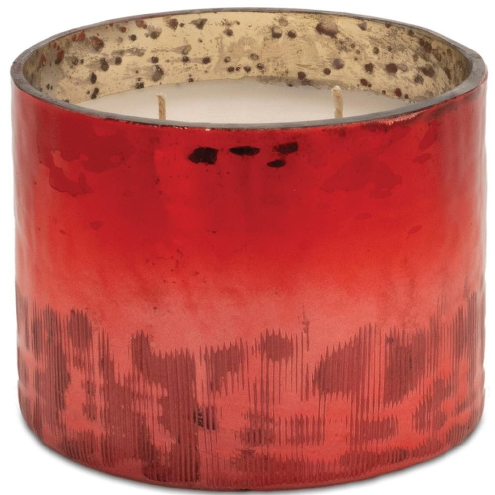 4" White Cranberry Scented Two Wick Candle In Red Distressed Frosted Glass Holder