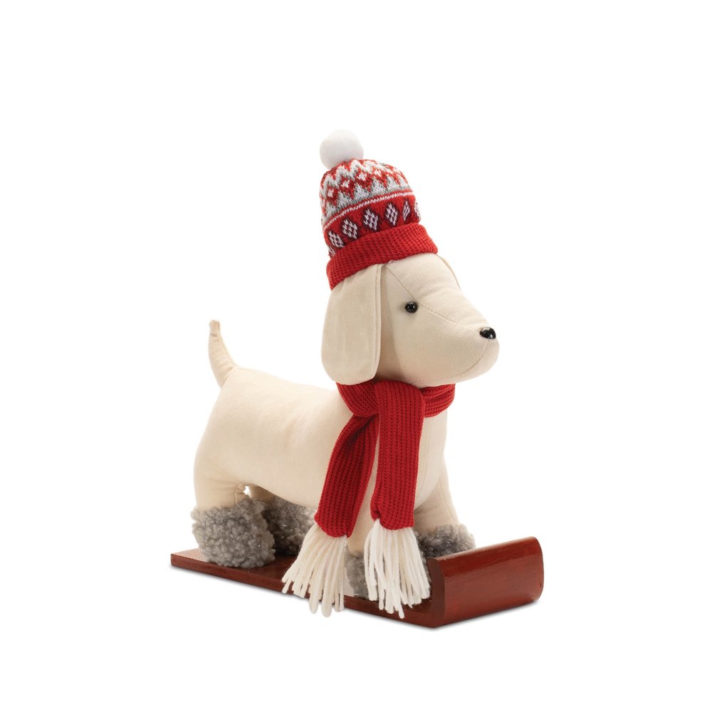 Set of Two Red White And Green Fabric Dog Figurine