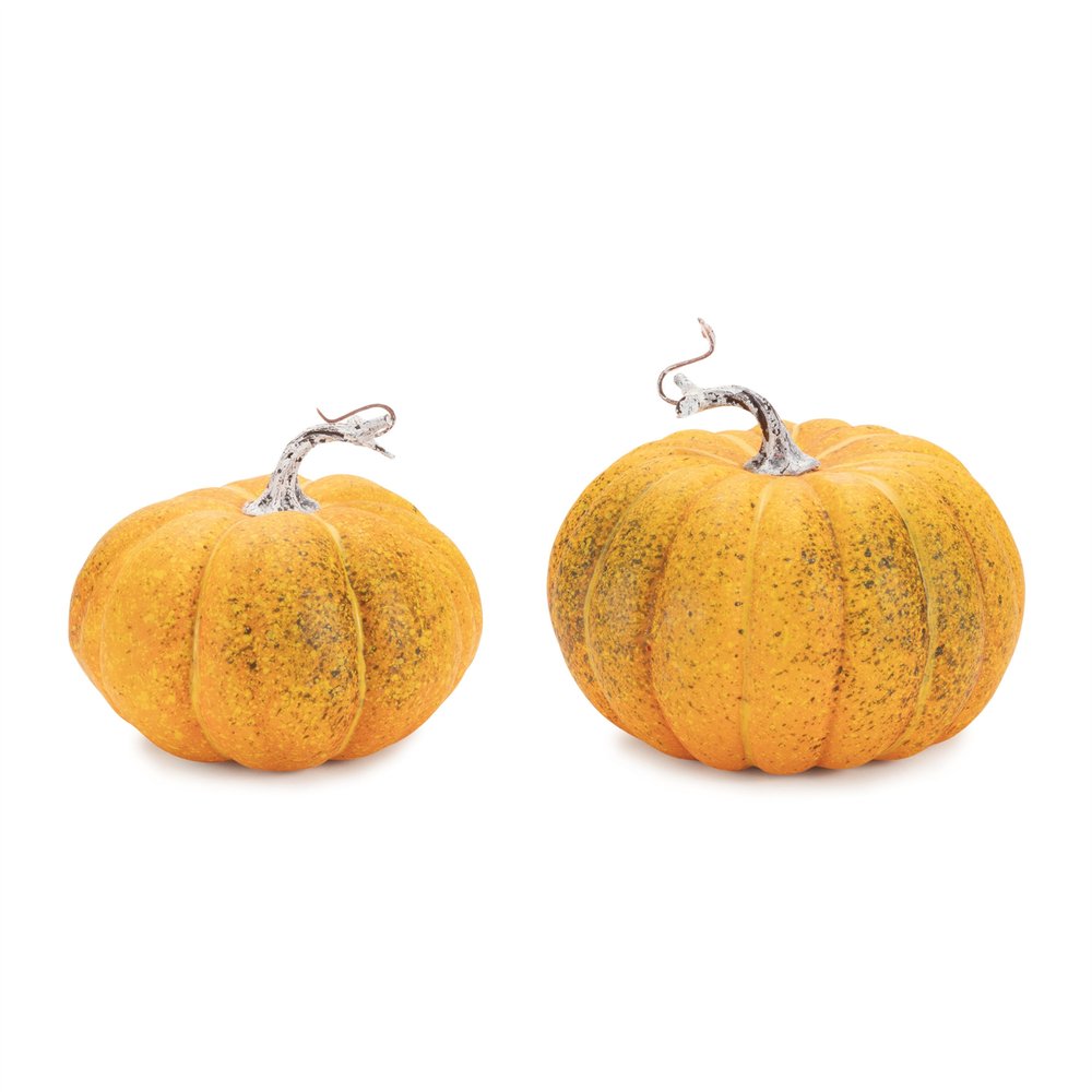Set of Two Orange And Green Plastic Pumpkin Thanksgiving Pumpkin Tabletop Sculpture