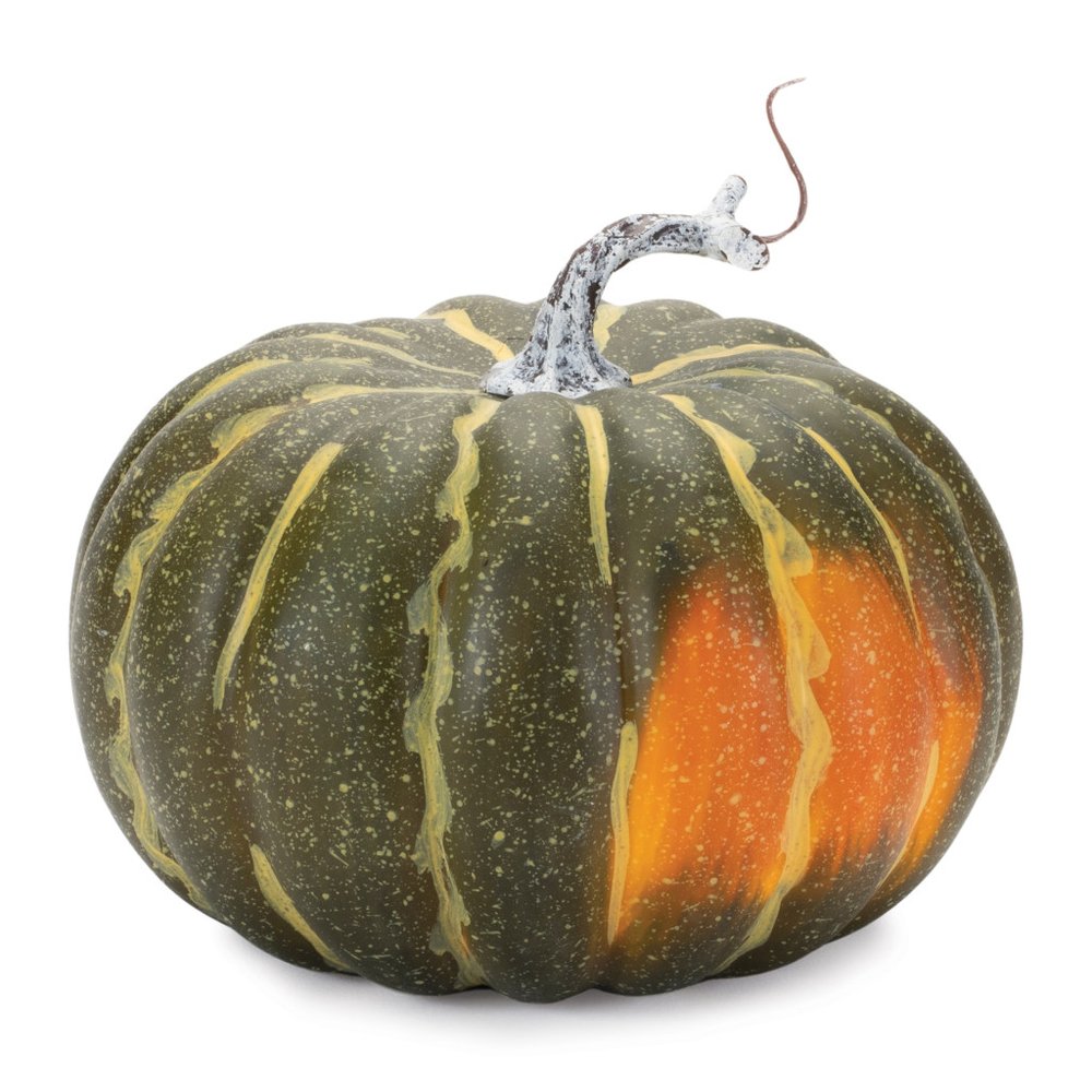 Set of Two Green And Orange Plastic Pumpkin Thanksgiving Pumpkin Tabletop Sculpture