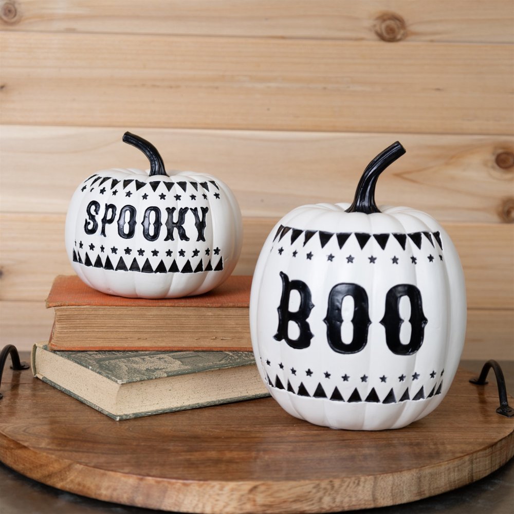 Set of Two White And Black Polyresin Tabletop Sculpture