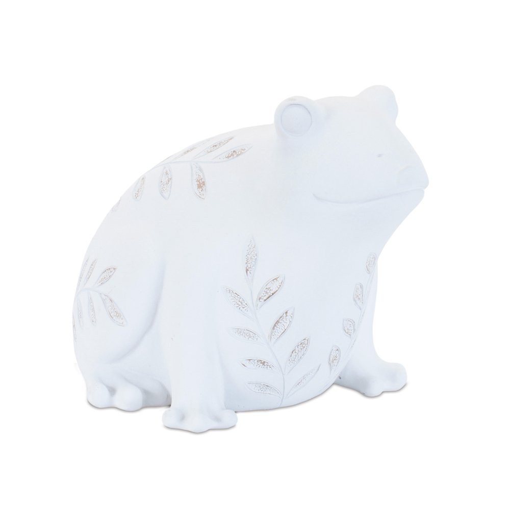 Set of Two White Polyresin Frog And Turtle Figurines
